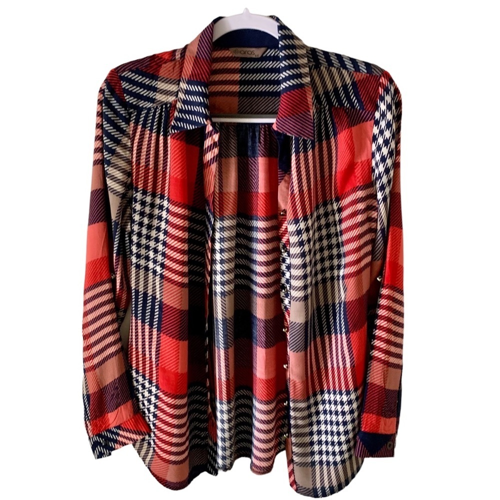 Aras Women’s Button Down Shirt Blue Red Size L US/ 44 EU